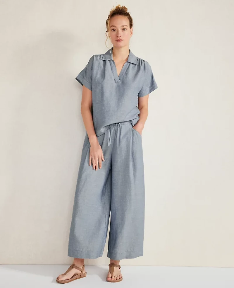 Ann Taylor Haven Well Within Linen Blend Cropped Palazzo Pants Size Large Sea Women's
