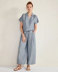 Ann Taylor Haven Well Within Linen Blend Cropped Palazzo Pants Size Large Sea Women's