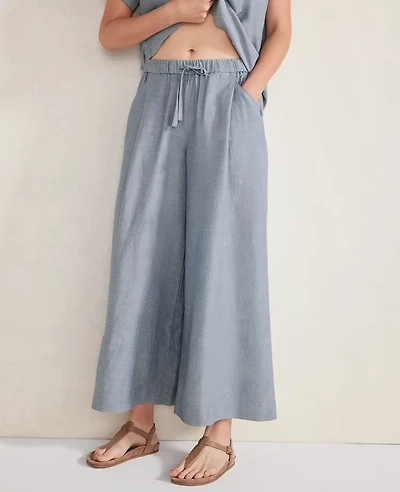 Ann Taylor Haven Well Within Linen Blend Cropped Palazzo Pants Size Large Sea Women's