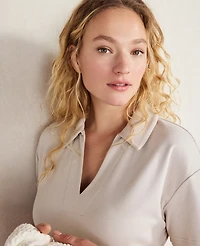 Ann Taylor Haven Well Within Organic Cotton Interlock Collared Maxi Dress Size XS Shiitake Women's