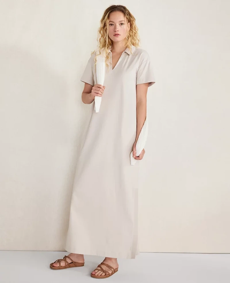 Ann Taylor Haven Well Within Organic Cotton Interlock Collared Maxi Dress Size XS Shiitake Women's