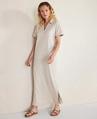 Ann Taylor Haven Well Within Organic Cotton Interlock Collared Maxi Dress Size XS Shiitake Women's