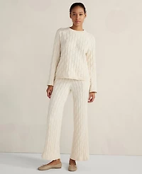 Ann Taylor Haven Well Within Cotton Cashmere Cable Knit Wide Leg Pants Size Small Birch Women's