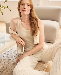 Ann Taylor Haven Well Within Cotton Cashmere Cable Knit Wide Leg Pants Size Small Birch Women's