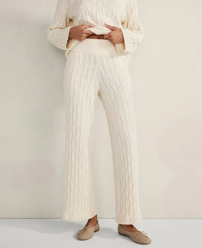 Ann Taylor Haven Well Within Cotton Cashmere Cable Knit Wide Leg Pants Size Small Birch Women's