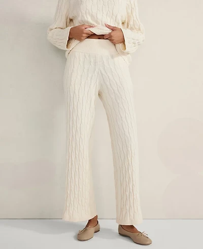 Ann Taylor Haven Well Within Cotton Cashmere Cable Knit Wide Leg Pants Size Small Birch Women's