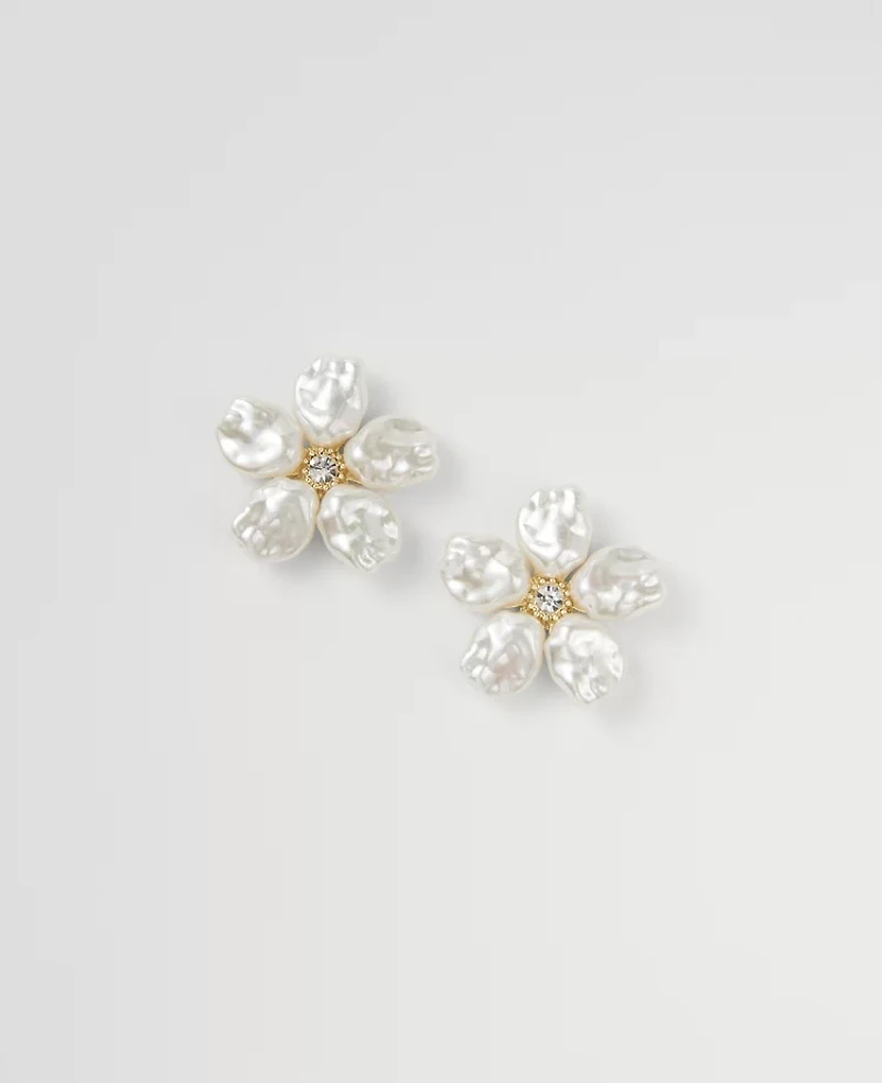 Ann Taylor Pearlized Flower Stud Earrings Goldtone Women's