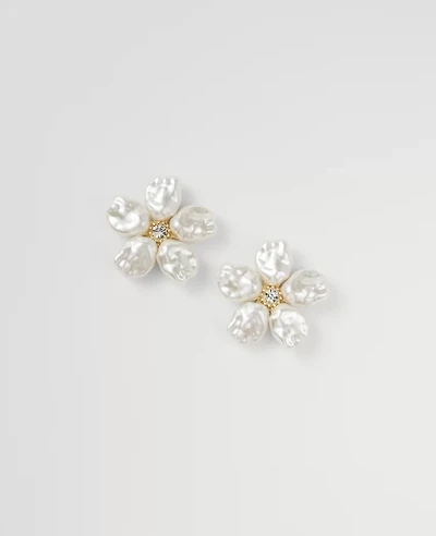 Ann Taylor Pearlized Flower Stud Earrings Goldtone Women's