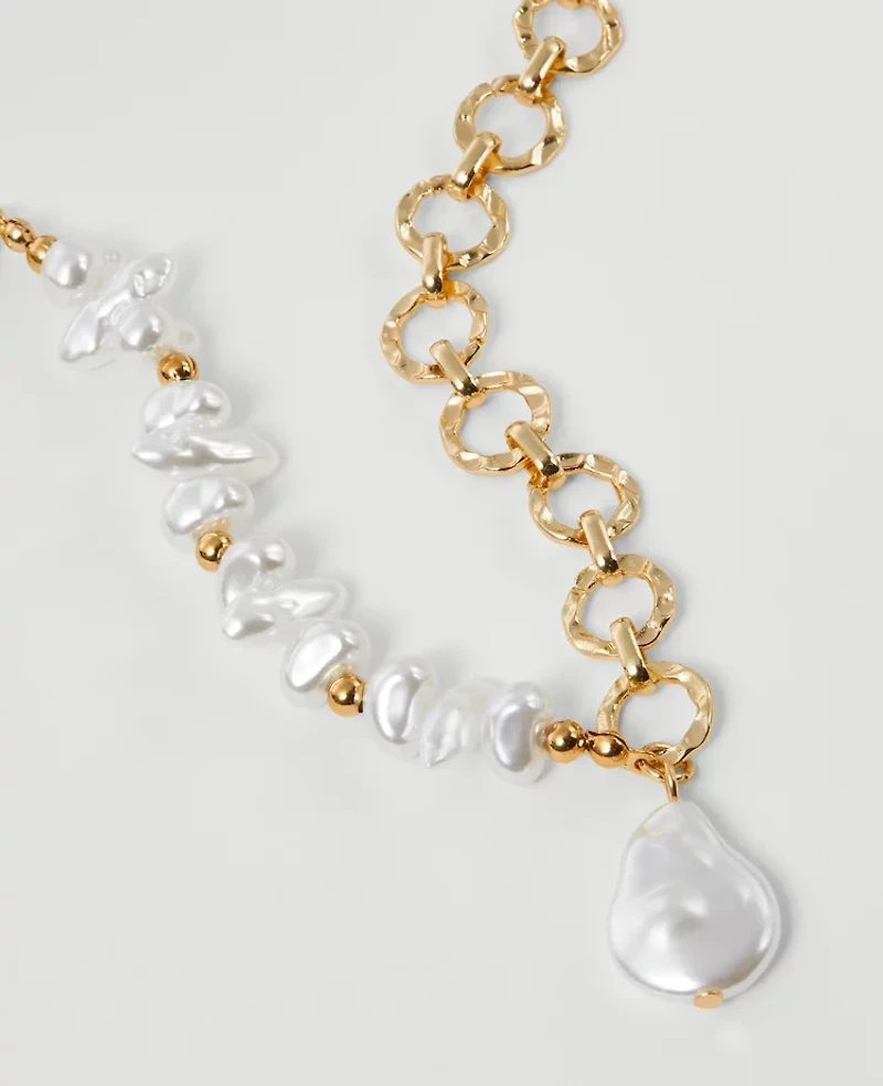 Ann Taylor Mixed Pearl and Chain Necklace Goldtone Women's