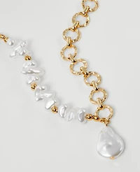 Ann Taylor Mixed Pearl and Chain Necklace Goldtone Women's