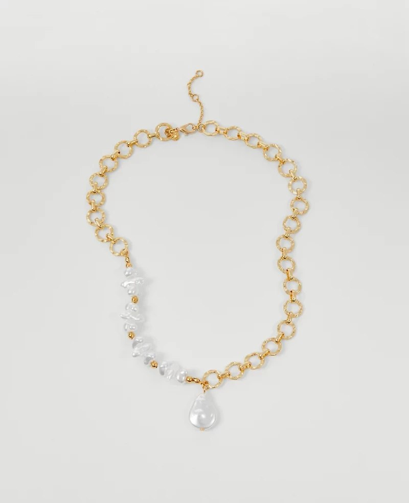 Ann Taylor Mixed Pearl and Chain Necklace Goldtone Women's