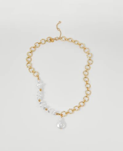 Ann Taylor Mixed Pearl and Chain Necklace Goldtone Women's