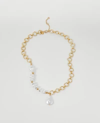 Ann Taylor Mixed Pearl and Chain Necklace Goldtone Women's