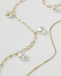 Ann Taylor Mini Pearl and Chain Layered Necklace Goldtone Women's