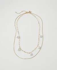 Ann Taylor Mini Pearl and Chain Layered Necklace Goldtone Women's