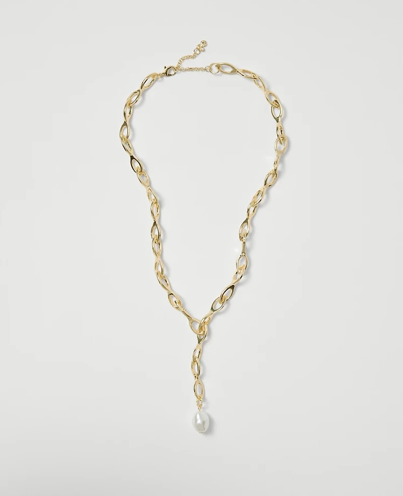 Ann Taylor Pearlized Lariat Necklace Goldtone Women's