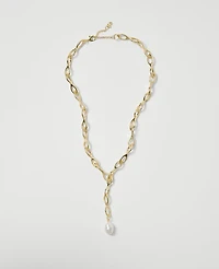 Ann Taylor Pearlized Lariat Necklace Goldtone Women's