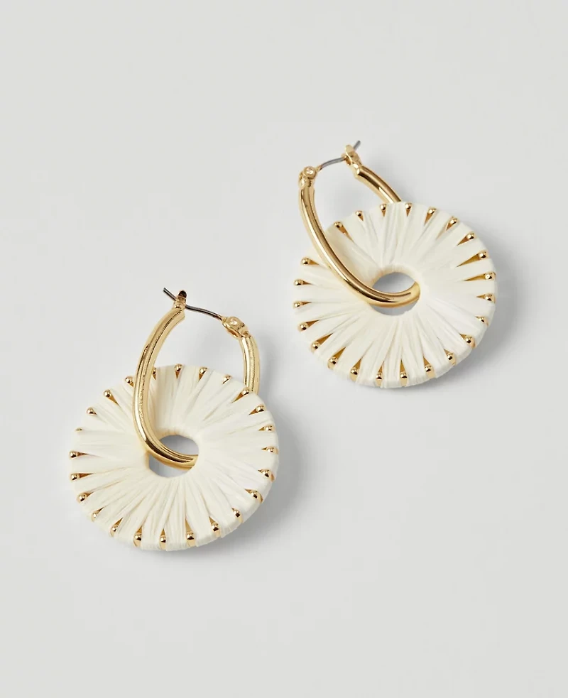 Ann Taylor Straw Wrapped Circle Drop Earrings Ivory Women's