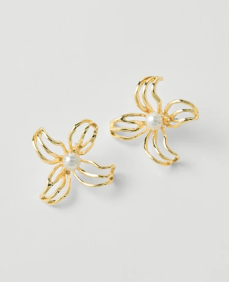 Ann Taylor Floral Metal Wire Stud Earrings Goldtone Women's