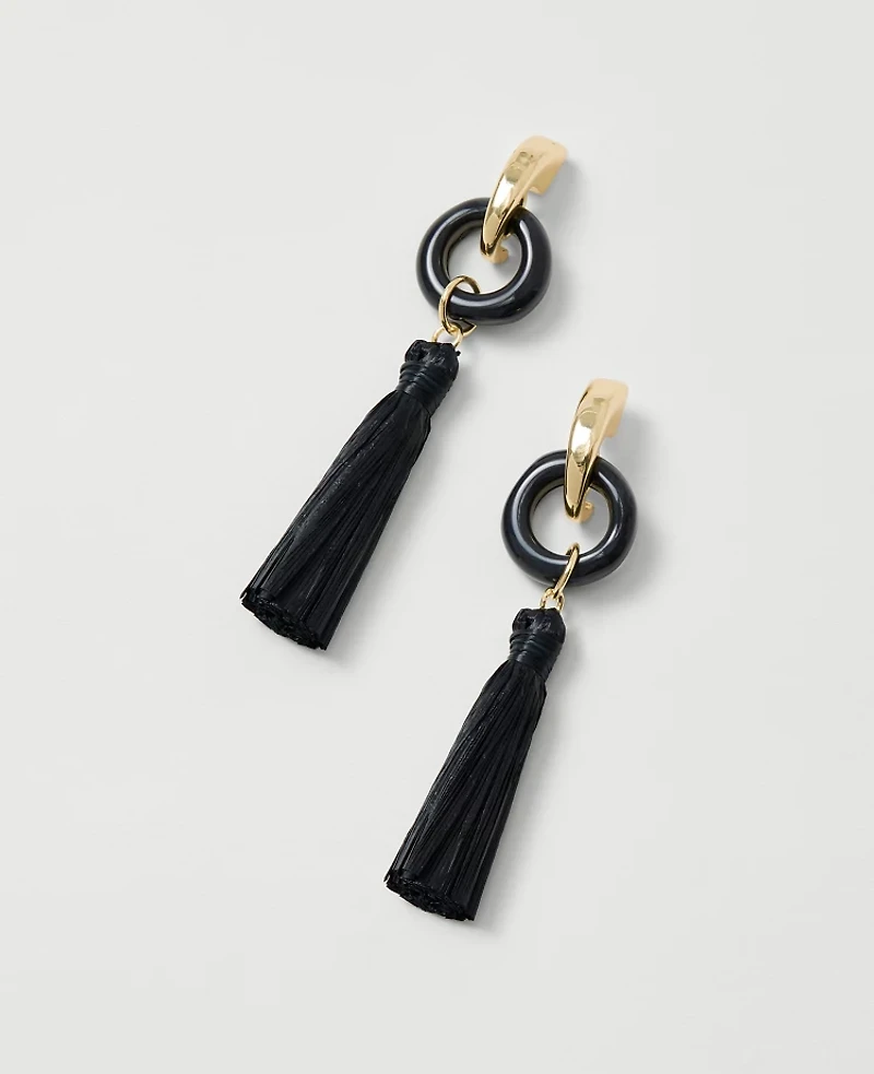 Ann Taylor Raffia Tassel Drop Earrings Black Women's