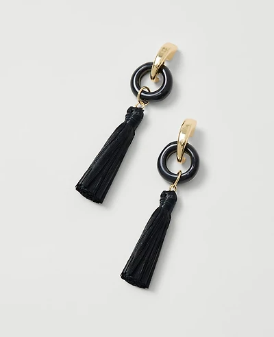 Ann Taylor Raffia Tassel Drop Earrings Black Women's