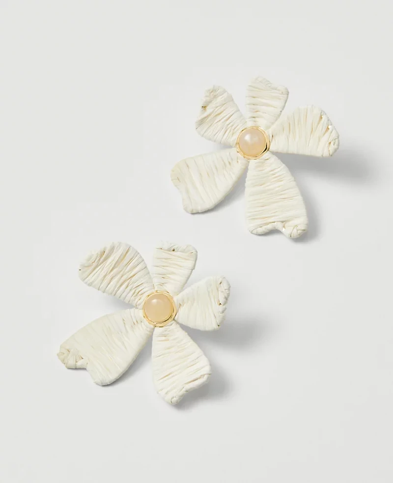 Ann Taylor Raffia Flower Stud Earrings White Women's