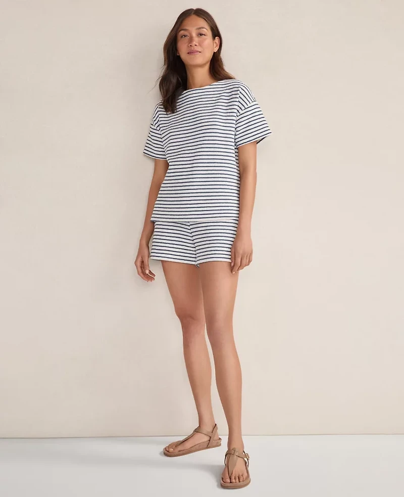 Ann Taylor Haven Well Within Cotton Blend Textured Stripe Bateau Neck Top Ivory Women's