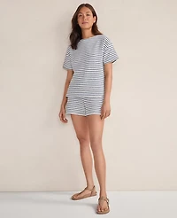 Ann Taylor Haven Well Within Cotton Blend Textured Stripe Bateau Neck Top Ivory Women's