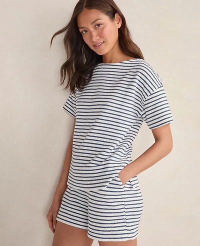 Ann Taylor Haven Well Within Cotton Blend Textured Stripe Bateau Neck Top Size XL Ivory Women's