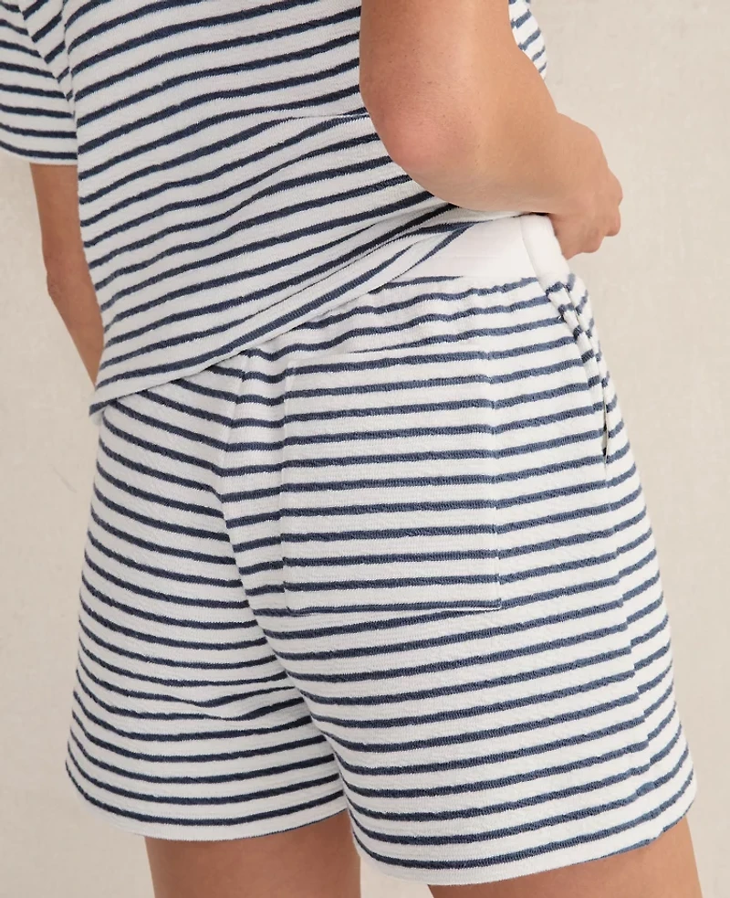Ann Taylor Haven Well Within Cotton Blend Textured Stripe Shorts Ivory Women's