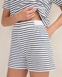 Ann Taylor Haven Well Within Cotton Blend Textured Stripe Shorts Ivory Women's