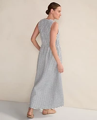 Ann Taylor Haven Well Within Cotton Blend Textured Stripe Midi Dress Size Small Ivory Women's