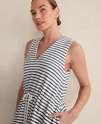 Ann Taylor Haven Well Within Cotton Blend Textured Stripe Midi Dress Size Small Ivory Women's