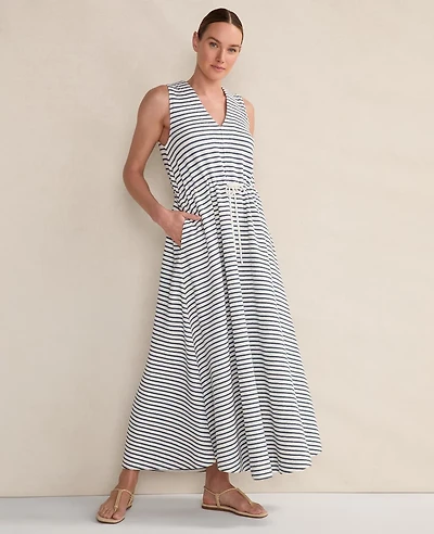 Ann Taylor Haven Well Within Cotton Blend Textured Stripe Midi Dress Size Small Ivory Women's