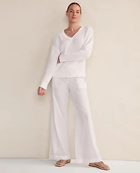 Ann Taylor Haven Well Within Organic Cotton Flat Tape V-Neck Sweater White Women's