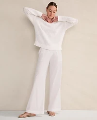 Ann Taylor Haven Well Within Organic Cotton Flat Tape V-Neck Sweater White Women's