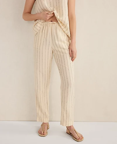 Ann Taylor Haven Well Within Linen Blend Dobby Stripe Pants Ivory Women's