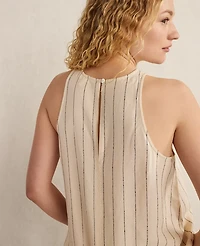 Ann Taylor Haven Well Within Linen Blend Dobby Stripe Top Ivory Women's
