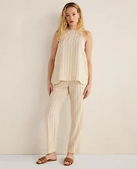 Ann Taylor Haven Well Within Linen Blend Dobby Stripe Top Ivory Women's