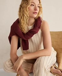 Ann Taylor Haven Well Within Linen Blend Dobby Stripe Top Ivory Women's