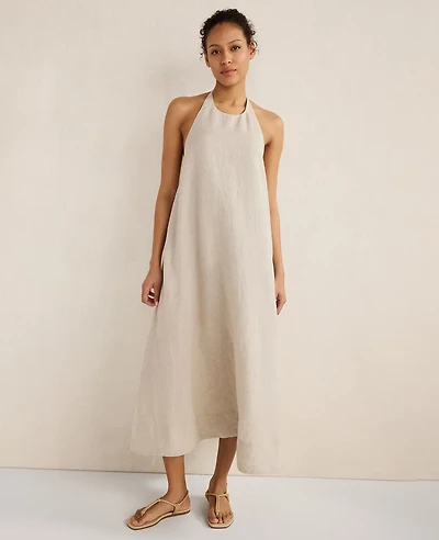 Ann Taylor Haven Well Within Linen Halter Midi Dress Oatmeal Women's
