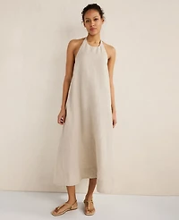 Ann Taylor Haven Well Within Linen Halter Midi Dress Oatmeal Women's