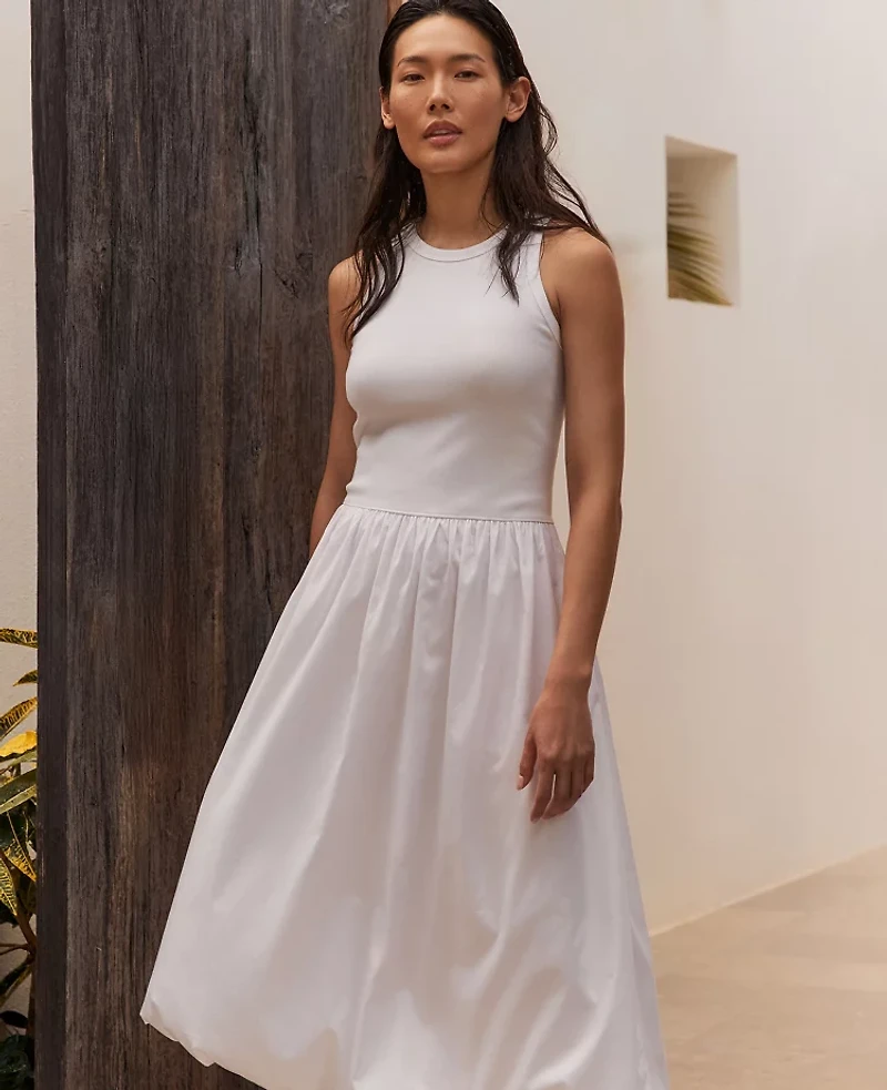 Ann Taylor Haven Well Within Organic Cotton Drop Waist Bubble Dress White Women's