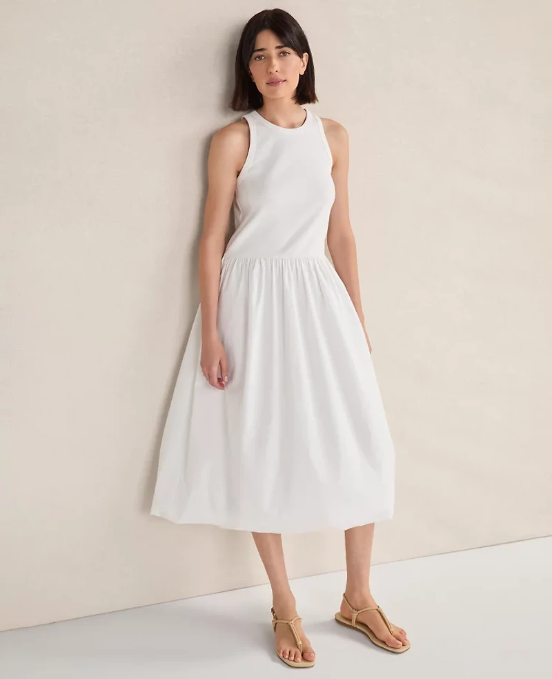 Ann Taylor Haven Well Within Organic Cotton Drop Waist Bubble Dress White Women's