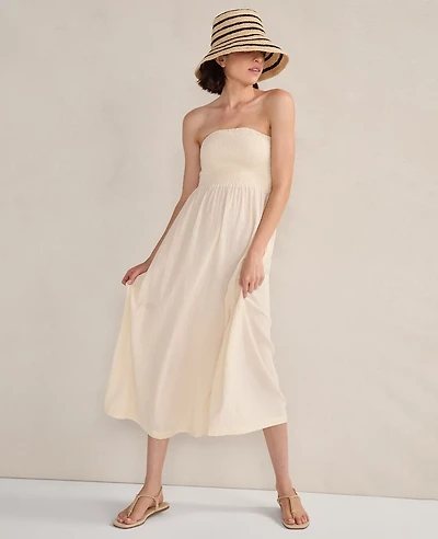 Ann Taylor Haven Well Within Organic Cotton Crinkle Gauze Strapless Dress Blue Haze Women's