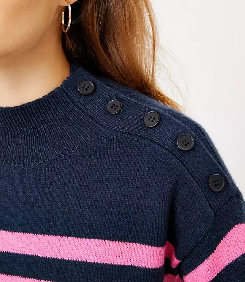 Petite Striped Shoulder Button Sweater