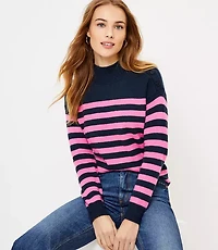 Petite Striped Shoulder Button Sweater