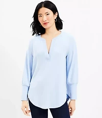 Rib Trim Cozy Split Neck Tunic Top