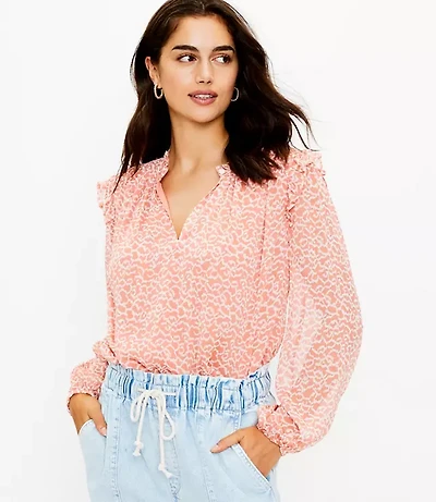 Geo Smocked Shoulder Blouse