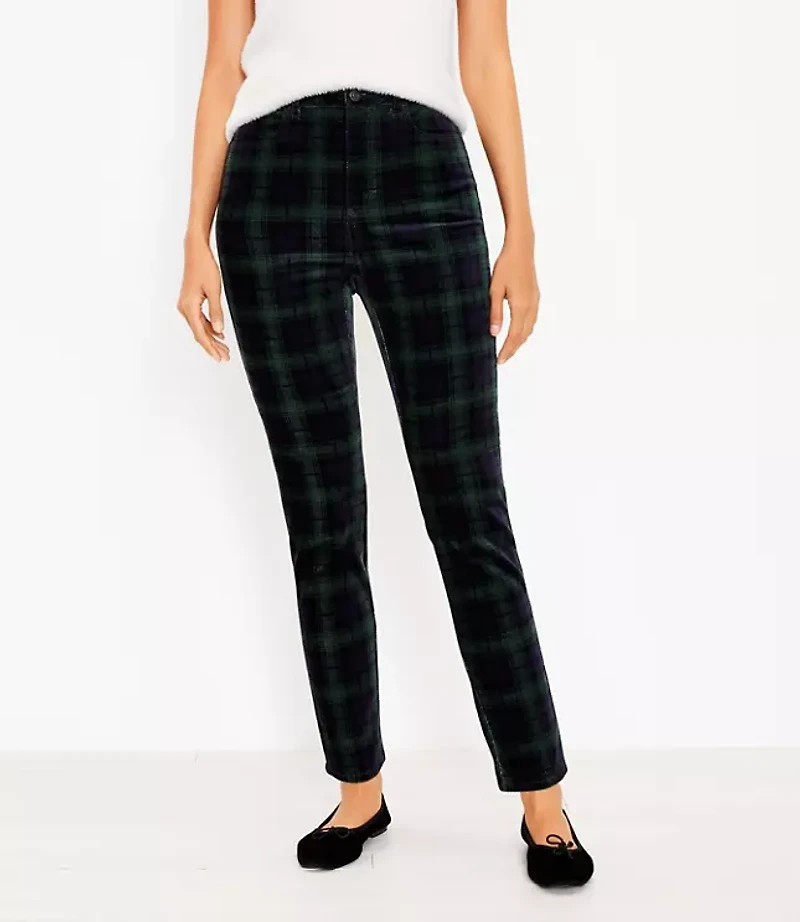 Curvy Plaid Velvet Skinny Pants